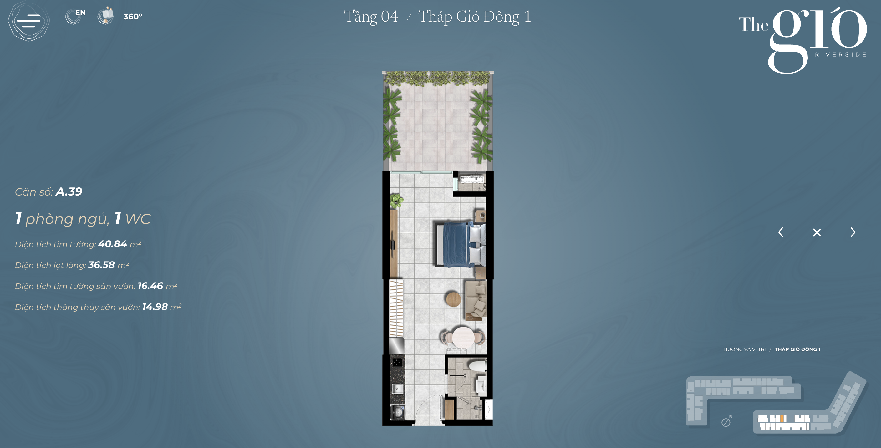Căn hộ 1 phòng ngủ - 40m²